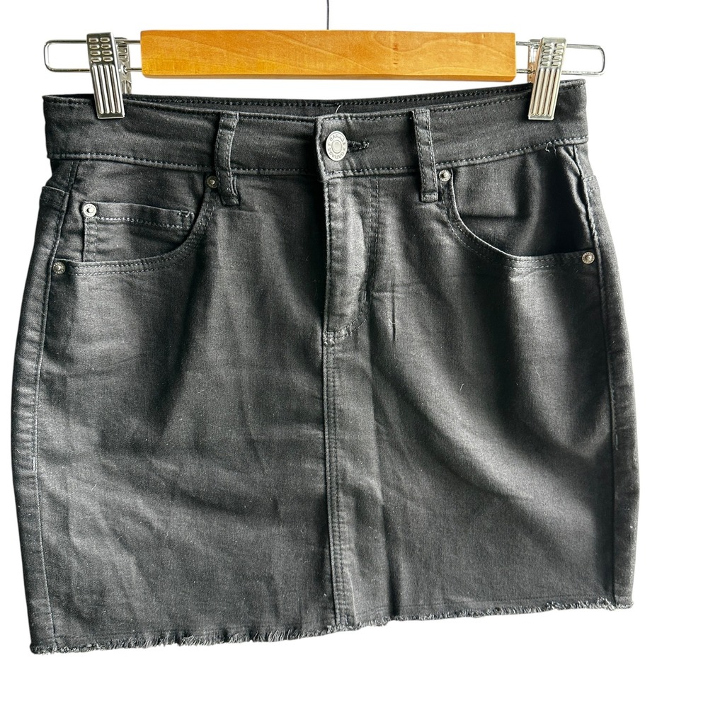 Garage Denim Mini Skirt Black Frayed Hem Casual Petite/ Small Goth NWOT